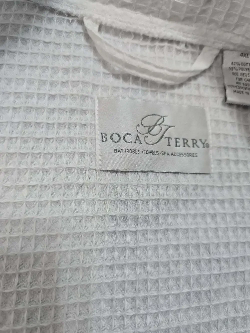 Unisex Boca Terry White Waffle Knit Texture Bath Robe Cotton Blend NO BELT 4XL